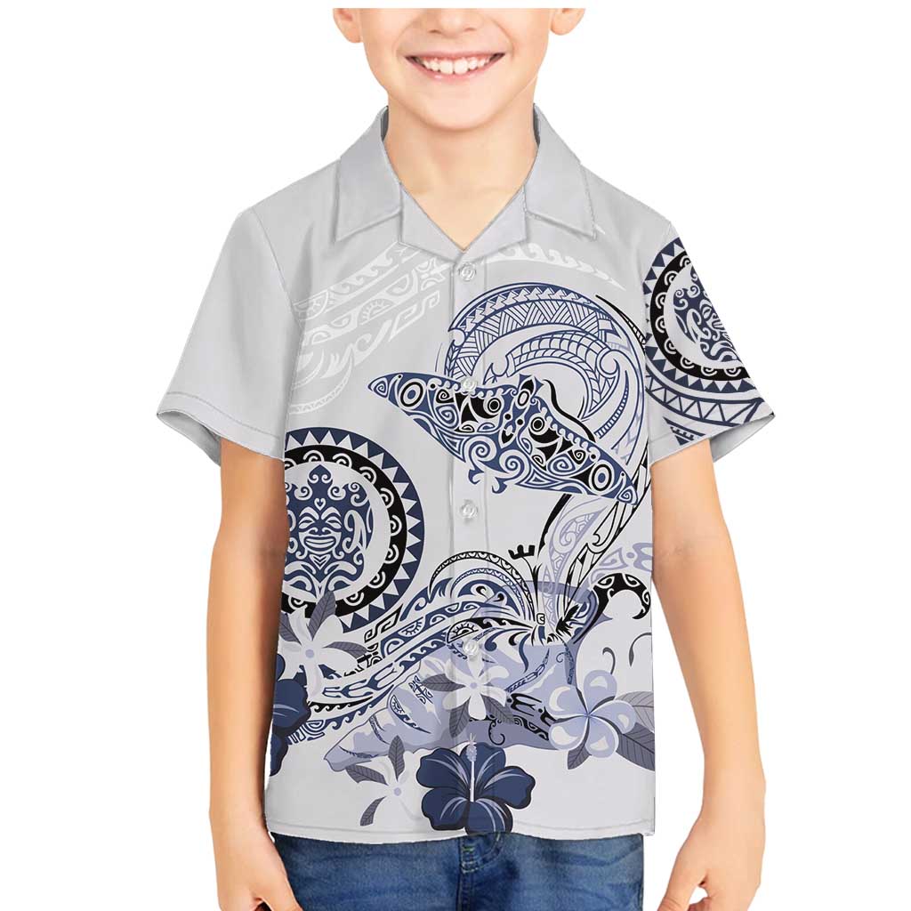 Polynesian Manta Ray Family Matching Mermaid Dress and Hawaiian Shirt Blue Floral Turtle Tattoo - Polynesian Pride
