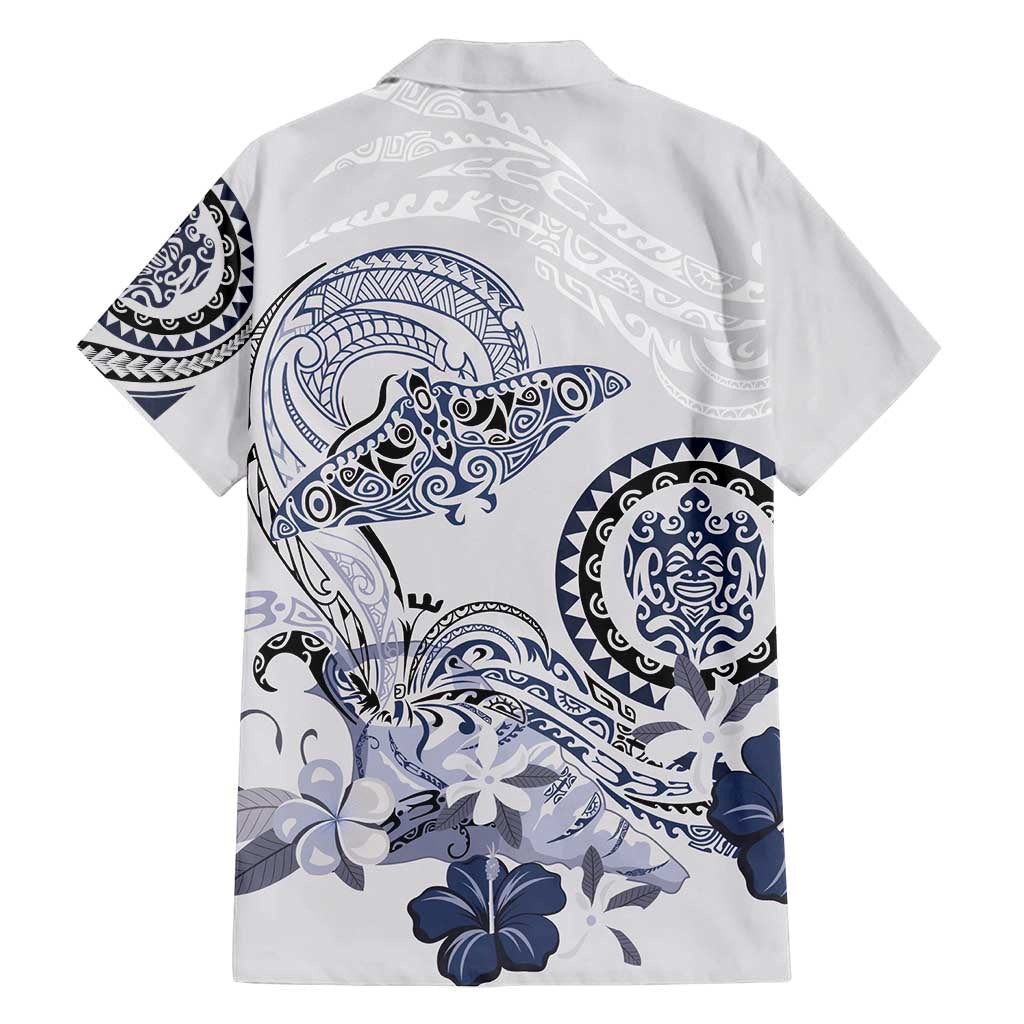 Polynesian Manta Ray Family Matching Puletasi and Hawaiian Shirt Blue Floral Turtle Tattoo - Polynesian Pride
