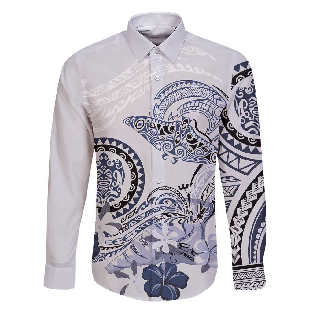 Polynesian Manta Ray Family Matching Short Sleeve Bodycon Dress and Hawaiian Shirt Blue Floral Turtle Tattoo - Polynesian Pride