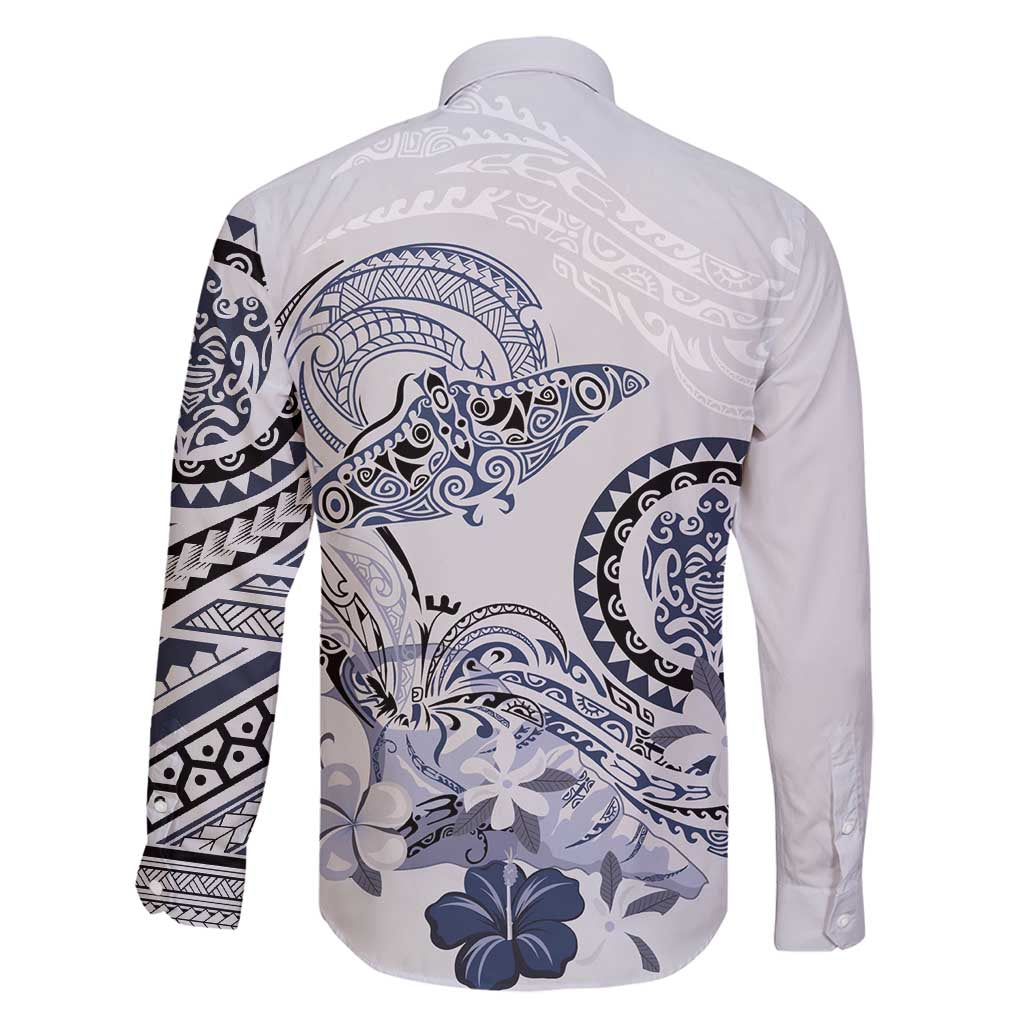 Polynesian Manta Ray Family Matching Tank Maxi Dress and Hawaiian Shirt Blue Floral Turtle Tattoo - Polynesian Pride