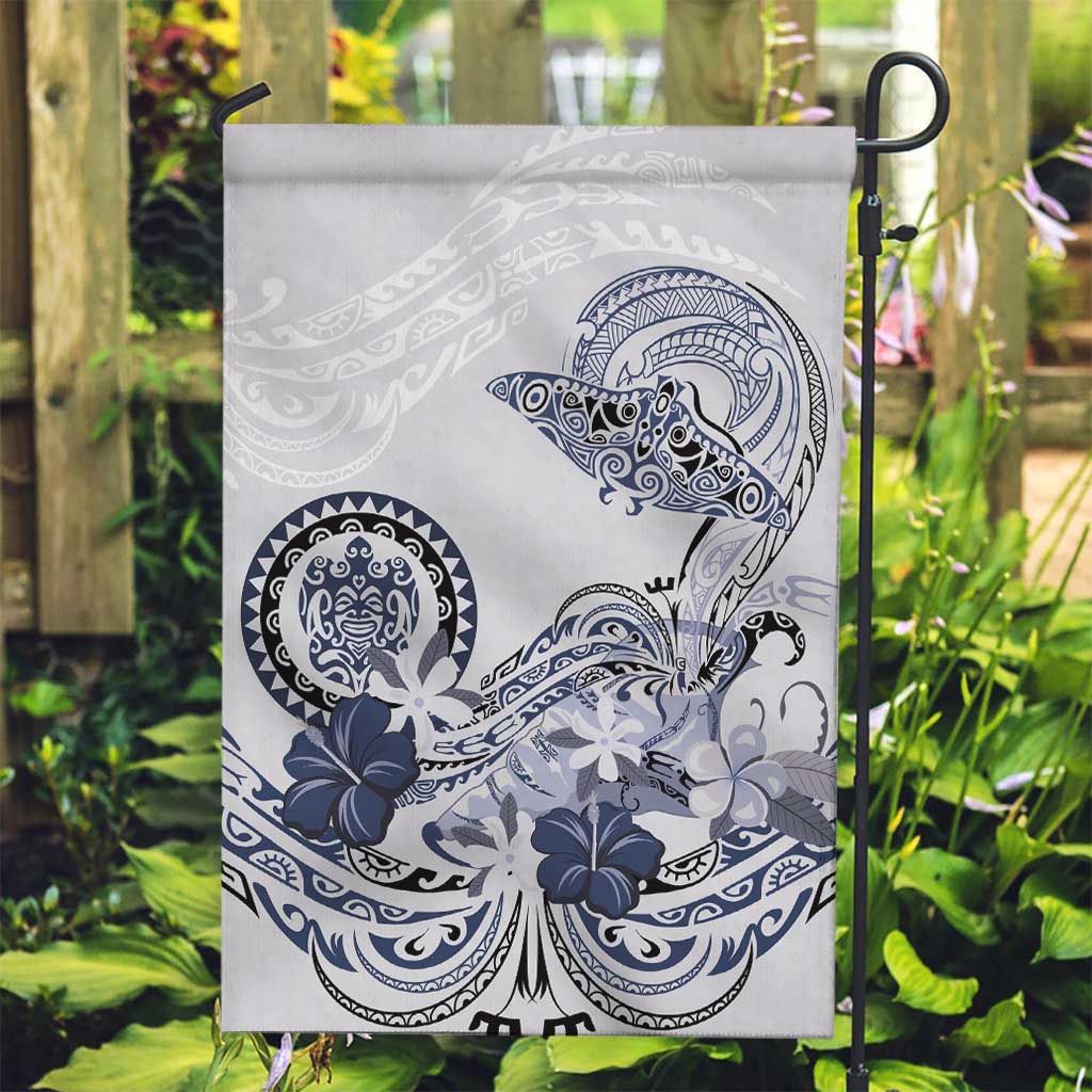 Polynesian Manta Ray Garden Flag Blue Floral Turtle Tattoo - Polynesian Pride