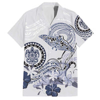 Polynesian Manta Ray Hawaiian Shirt Blue Floral Turtle Tattoo - Polynesian Pride