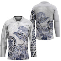 Polynesian Manta Ray Hockey Jersey Blue Floral Turtle Tattoo - Polynesian Pride