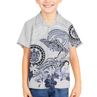 Polynesian Manta Ray Kid Hawaiian Shirt Blue Floral Turtle Tattoo - Polynesian Pride
