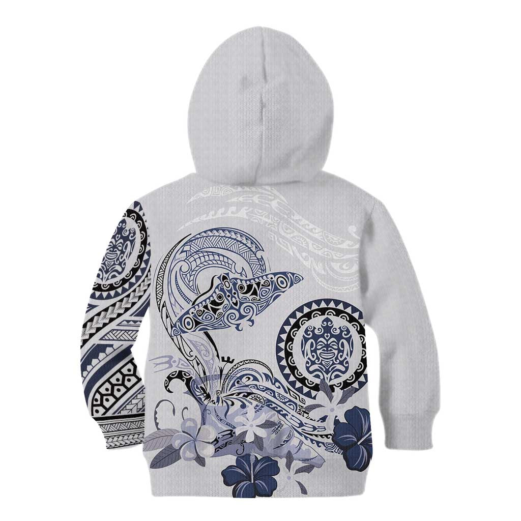 Polynesian Manta Ray Kid Hoodie Blue Floral Turtle Tattoo - Polynesian Pride