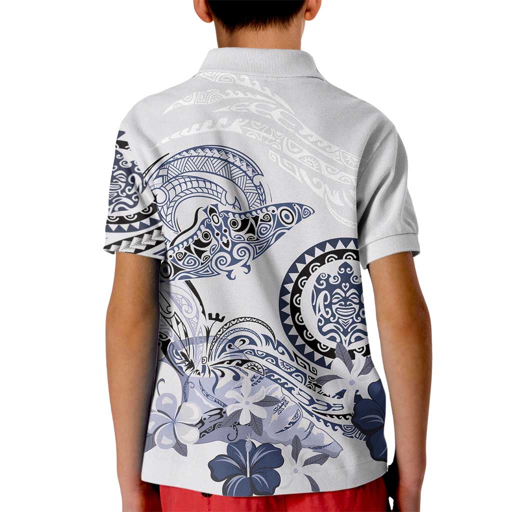 Polynesian Manta Ray Kid Polo Shirt Blue Floral Turtle Tattoo - Polynesian Pride