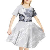 Polynesian Manta Ray Kid Short Sleeve Dress Blue Floral Turtle Tattoo - Polynesian Pride