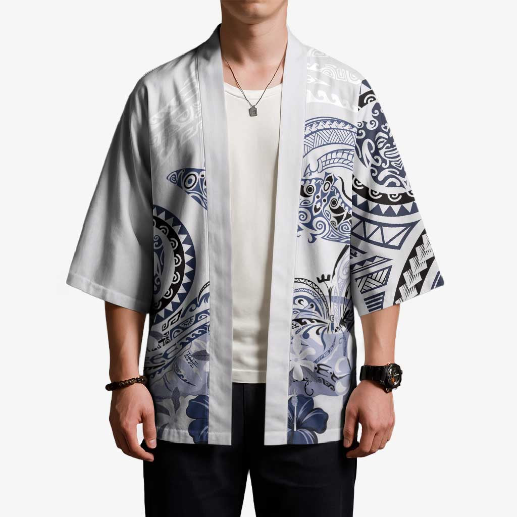 Polynesian Manta Ray Kimono Blue Floral Turtle Tattoo - Polynesian Pride