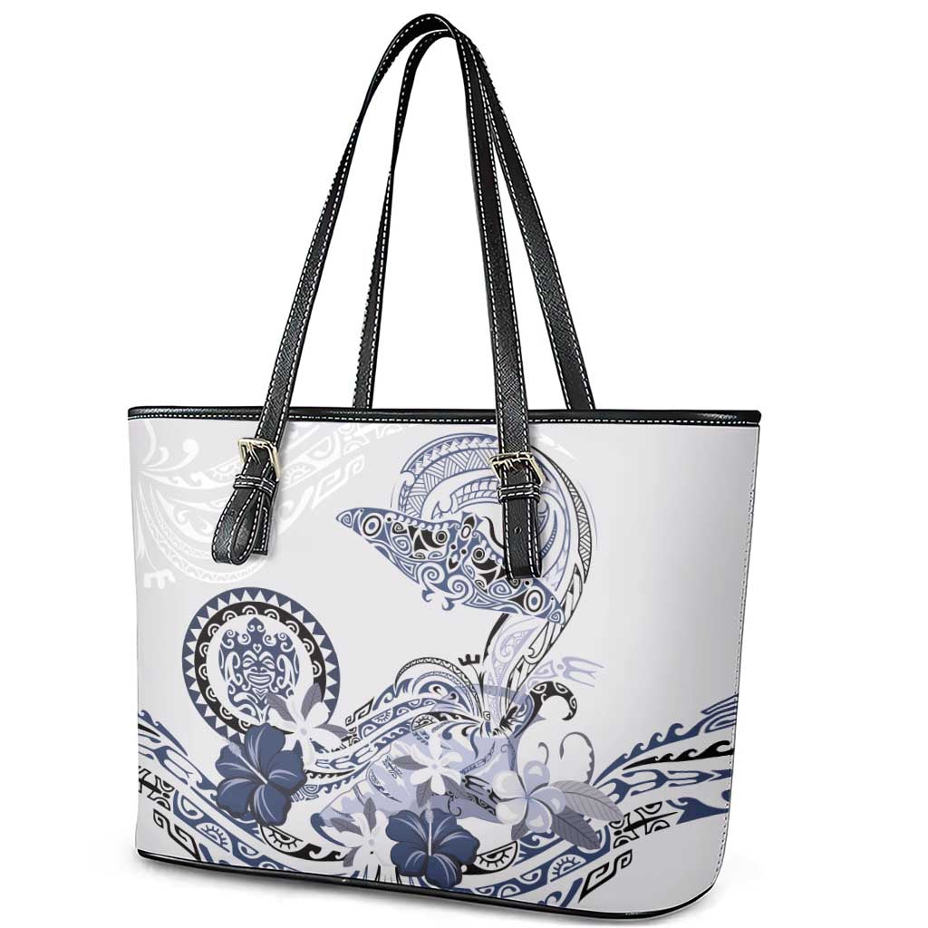 Polynesian Manta Ray Leather Tote Bag Blue Floral Turtle Tattoo - Polynesian Pride
