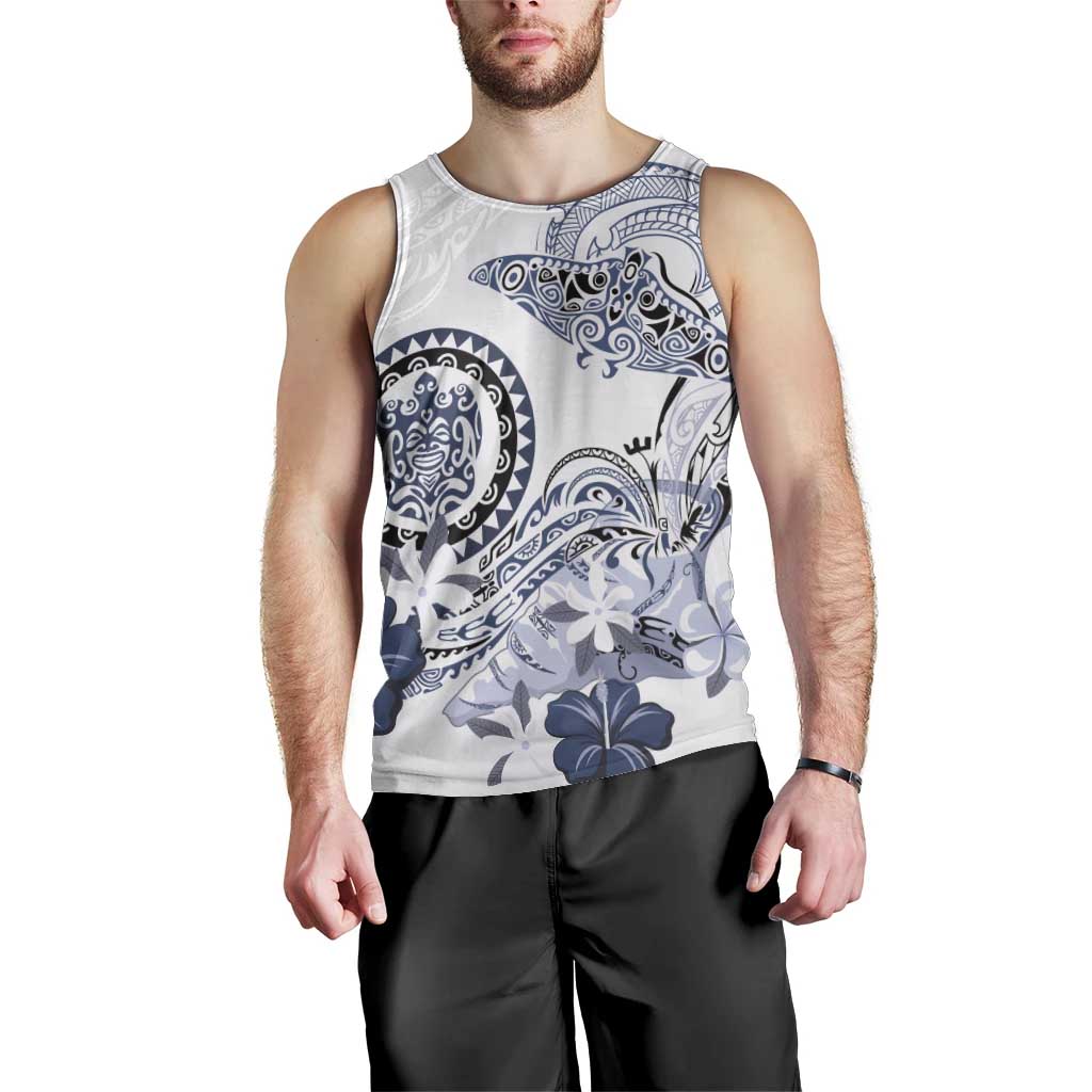 Polynesian Manta Ray Men Tank Top Blue Floral Turtle Tattoo - Polynesian Pride