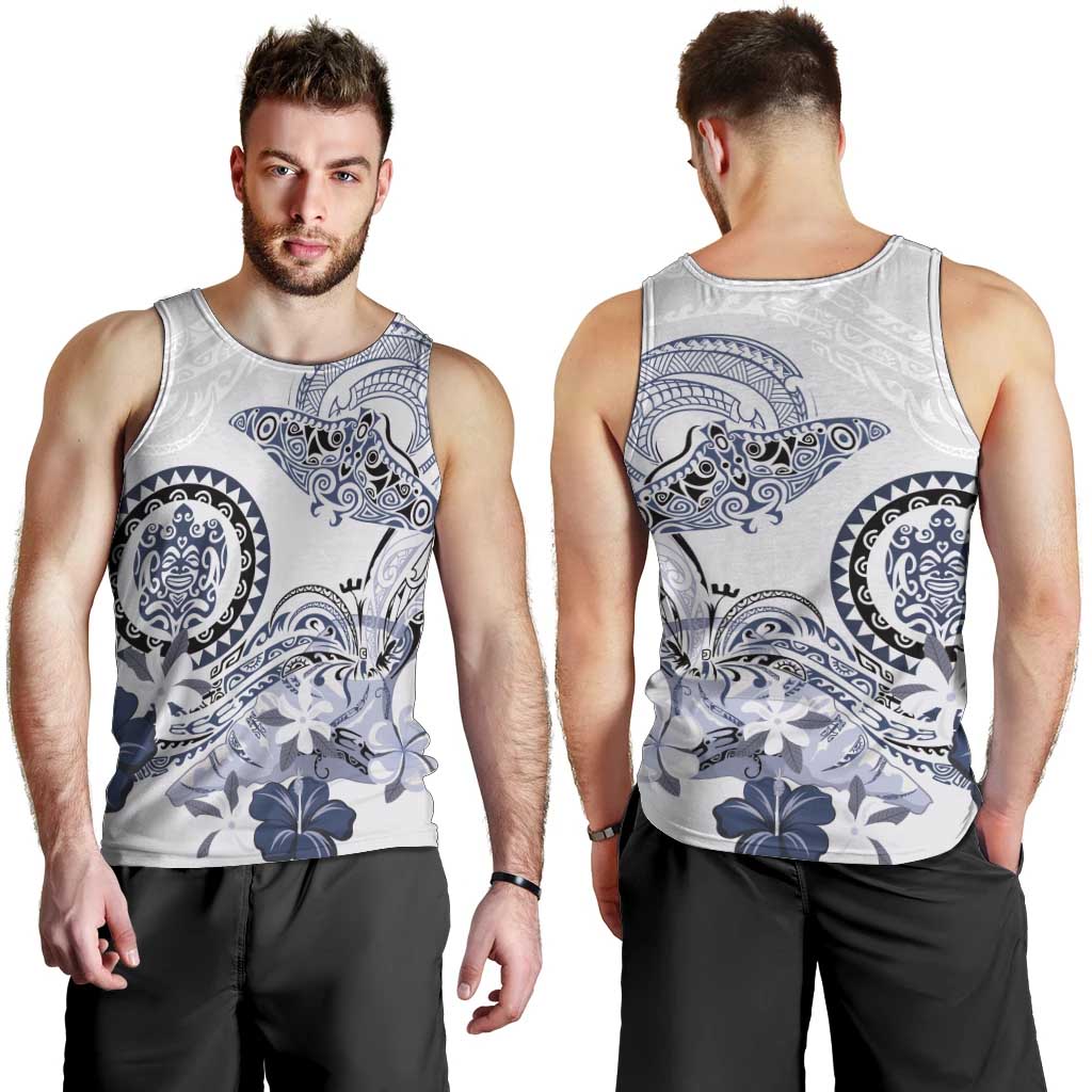 Polynesian Manta Ray Men Tank Top Blue Floral Turtle Tattoo - Polynesian Pride