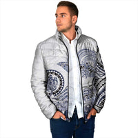 Polynesian Manta Ray Padded Jacket Blue Floral Turtle Tattoo - Polynesian Pride