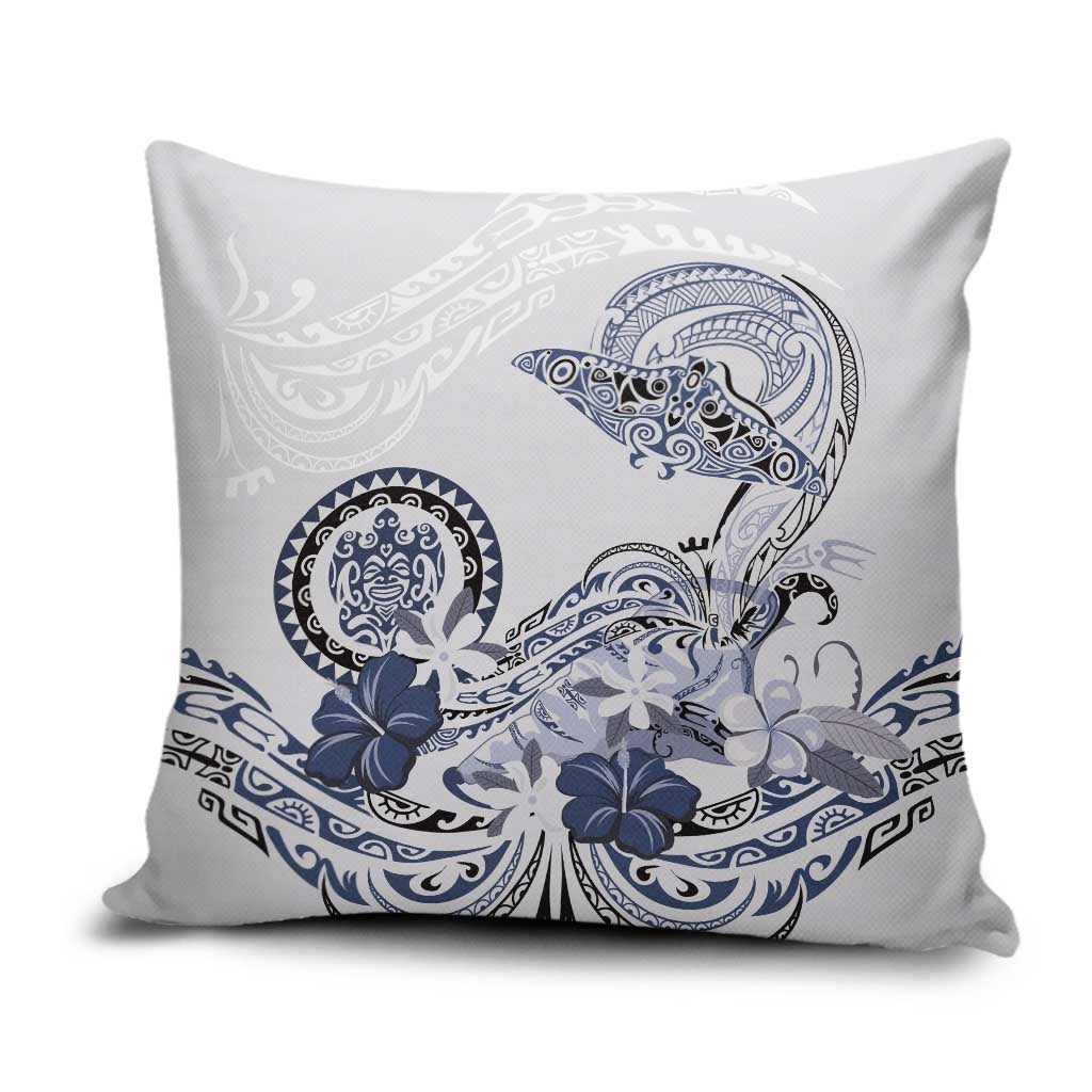 Polynesian Manta Ray Pillow Cover Blue Floral Turtle Tattoo - Polynesian Pride
