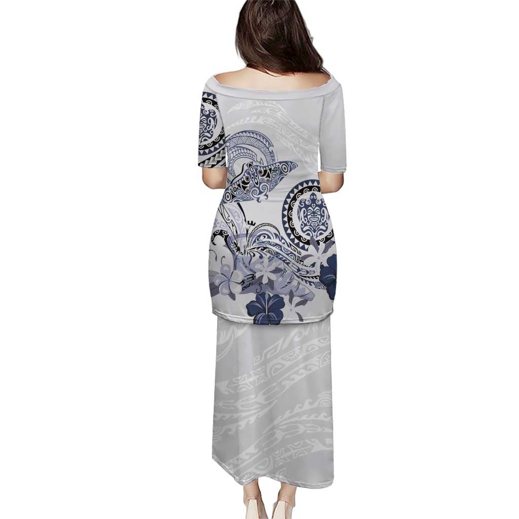 Polynesian Manta Ray Puletasi Blue Floral Turtle Tattoo - Polynesian Pride