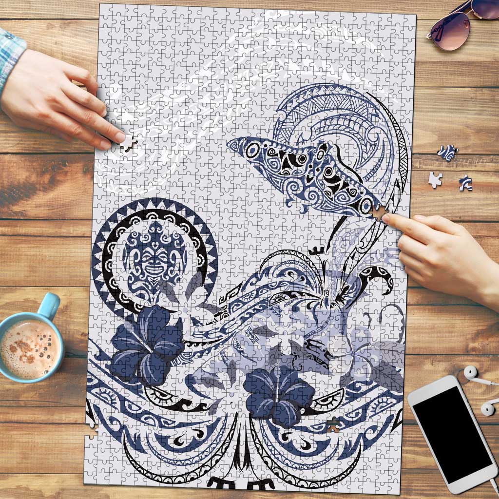 Polynesian Manta Ray Puzzle Blue Floral Turtle Tattoo - Polynesian Pride