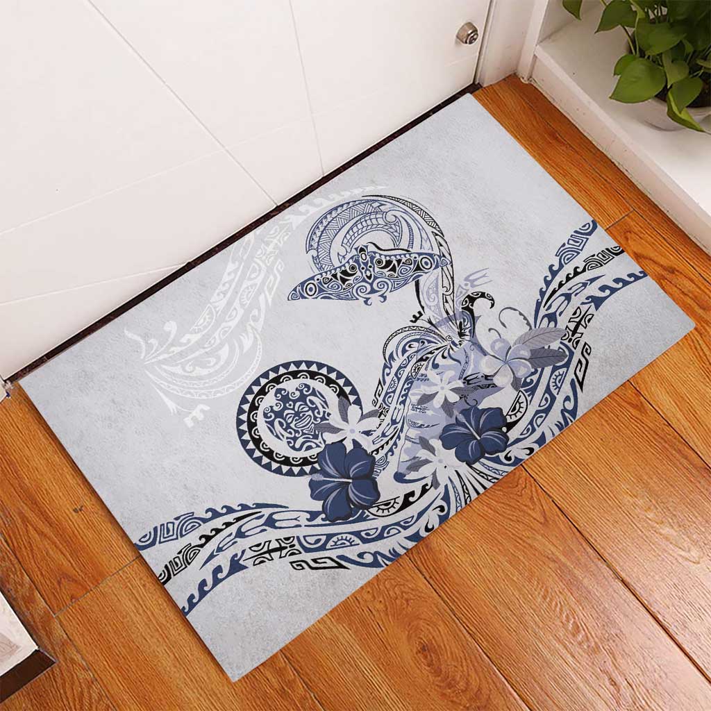 Polynesian Manta Ray Rubber Doormat Blue Floral Turtle Tattoo - Polynesian Pride