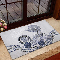Polynesian Manta Ray Rubber Doormat Blue Floral Turtle Tattoo - Polynesian Pride