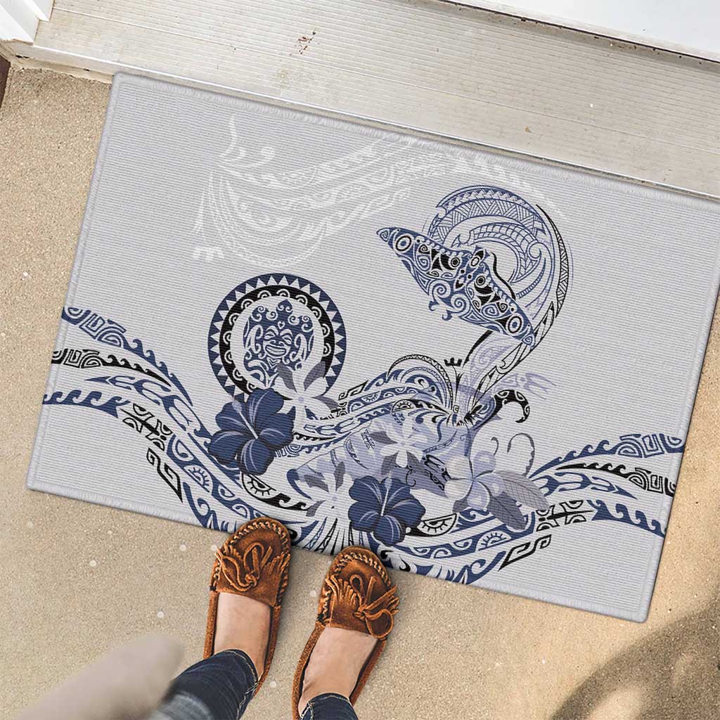 Polynesian Manta Ray Rubber Doormat Blue Floral Turtle Tattoo - Polynesian Pride