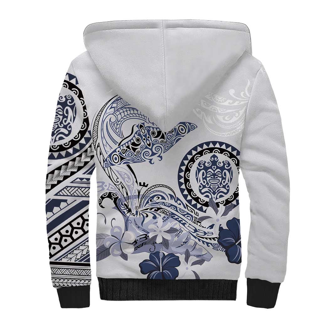 Polynesian Manta Ray Sherpa Hoodie Blue Floral Turtle Tattoo - Polynesian Pride