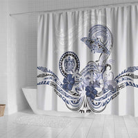 Polynesian Manta Ray Shower Curtain Blue Floral Turtle Tattoo - Polynesian Pride