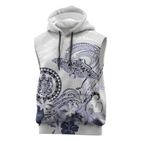 Polynesian Manta Ray Sleeveless Hoodie Blue Floral Turtle Tattoo - Polynesian Pride
