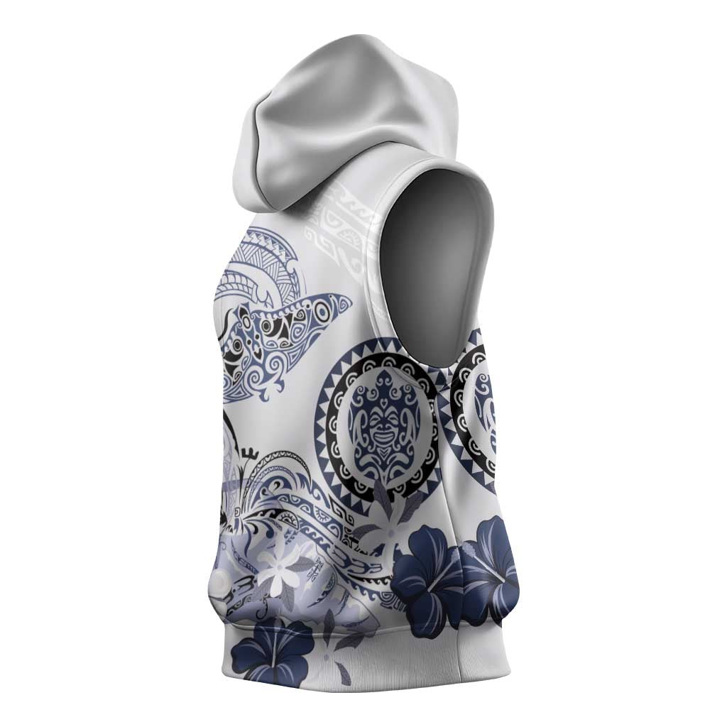 Polynesian Manta Ray Sleeveless Hoodie Blue Floral Turtle Tattoo - Polynesian Pride