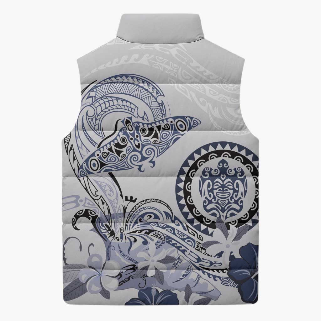 Polynesian Manta Ray Sleeveless Puffer Jacket Blue Floral Turtle Tattoo - Polynesian Pride