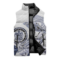 Polynesian Manta Ray Sleeveless Puffer Jacket Blue Floral Turtle Tattoo - Polynesian Pride
