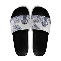 Polynesian Manta Ray Slide Sandals Blue Floral Turtle Tattoo - Polynesian Pride
