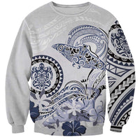 Polynesian Manta Ray Sweatshirt Blue Floral Turtle Tattoo - Polynesian Pride