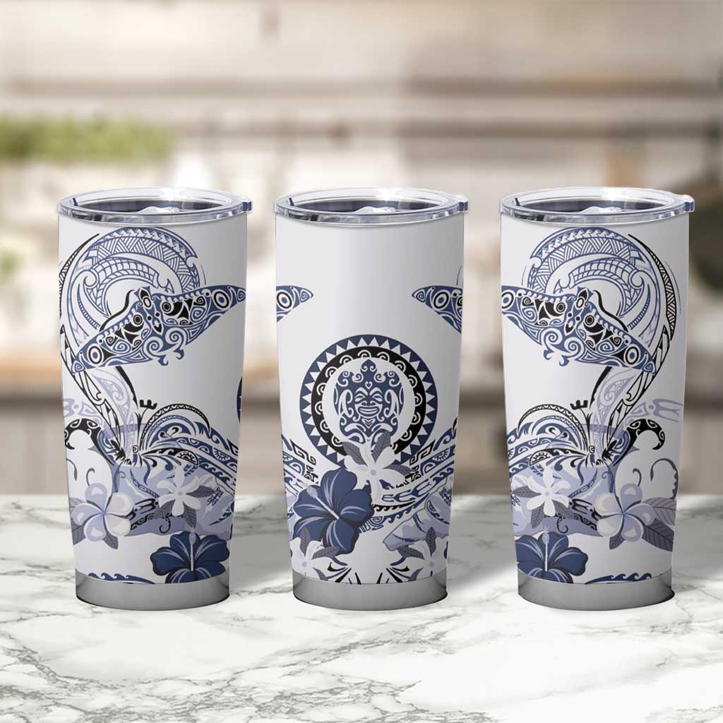 Polynesian Manta Ray Tumbler Cup Blue Floral Turtle Tattoo - Polynesian Pride