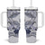 Polynesian Manta Ray Tumbler With Handle Blue Floral Turtle Tattoo - Polynesian Pride