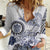 Polynesian Manta Ray Women Casual Shirt Blue Floral Turtle Tattoo - Polynesian Pride