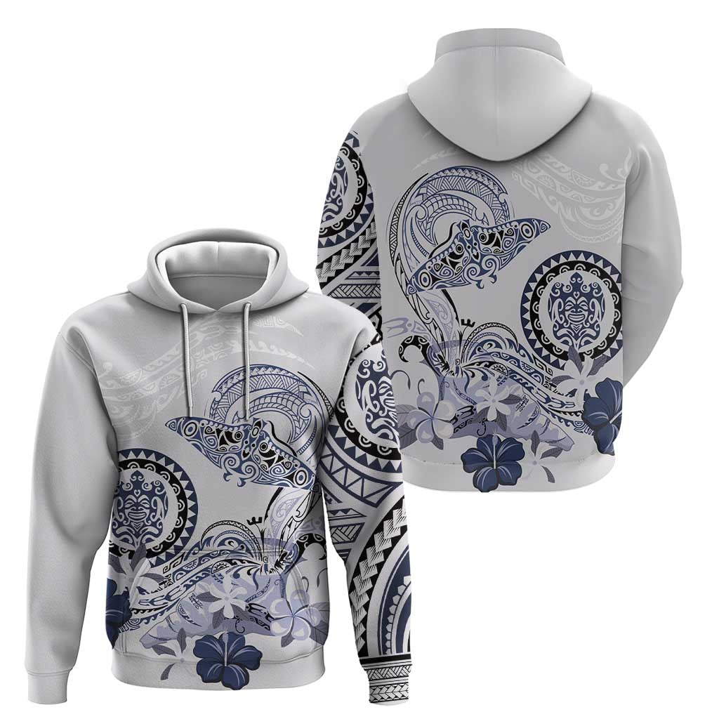 Polynesian Manta Ray Zip Hoodie Blue Floral Turtle Tattoo - Polynesian Pride