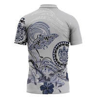 Polynesian Manta Ray Zipper Polo Shirt Blue Floral Turtle Tattoo - Polynesian Pride