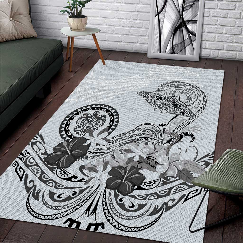 Polynesian Manta Ray Area Rug Gray Floral Turtle Tattoo - Polynesian Pride