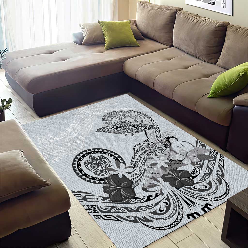 Polynesian Manta Ray Area Rug Gray Floral Turtle Tattoo - Polynesian Pride
