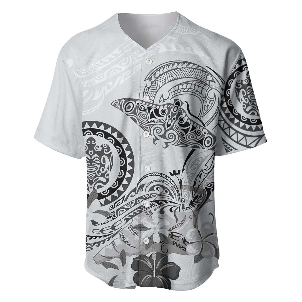 Polynesian Manta Ray Baseball Jersey Gray Floral Turtle Tattoo - Polynesian Pride