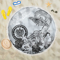 Polynesian Manta Ray Beach Blanket Gray Floral Turtle Tattoo - Polynesian Pride