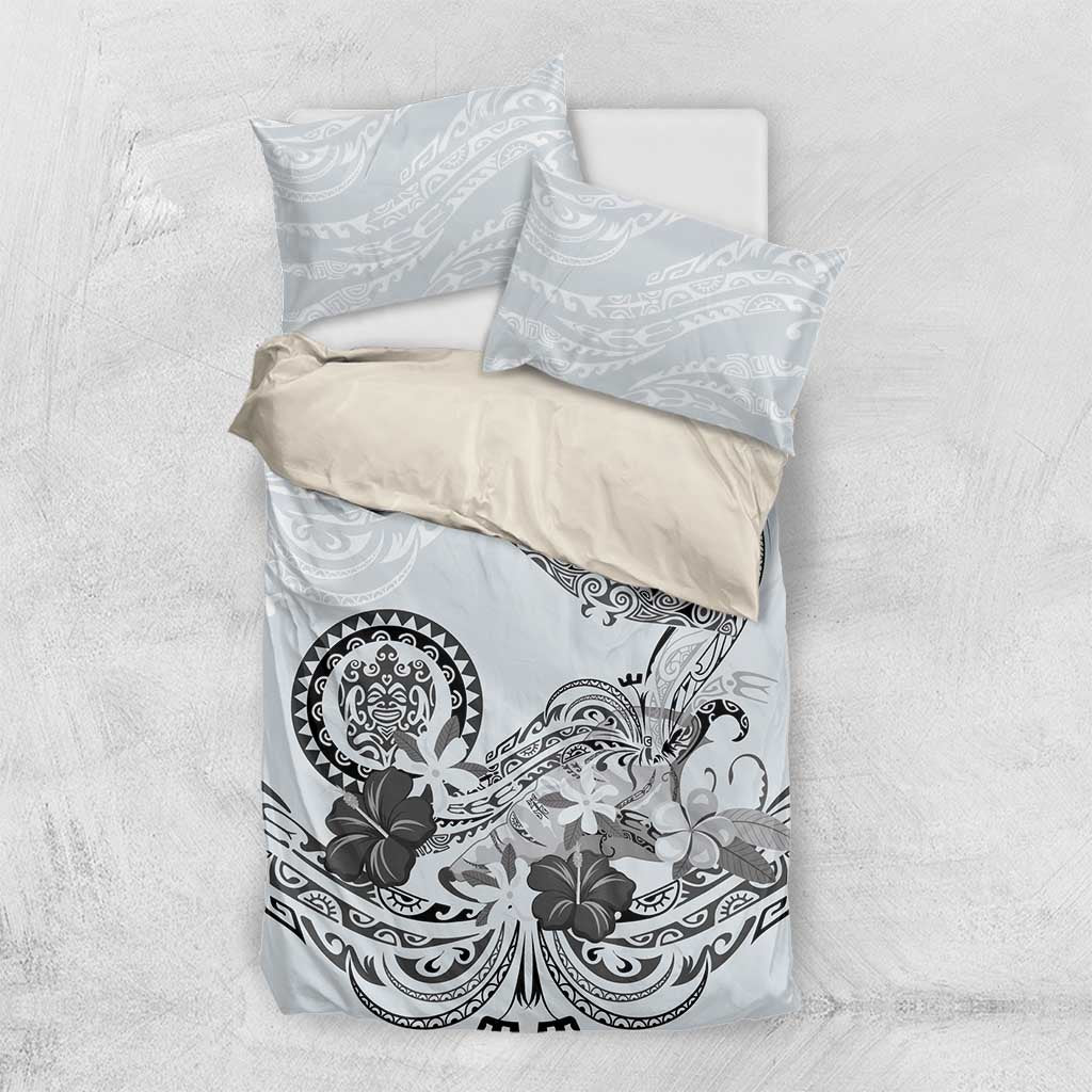 Polynesian Manta Ray Bedding Set Gray Floral Turtle Tattoo - Polynesian Pride