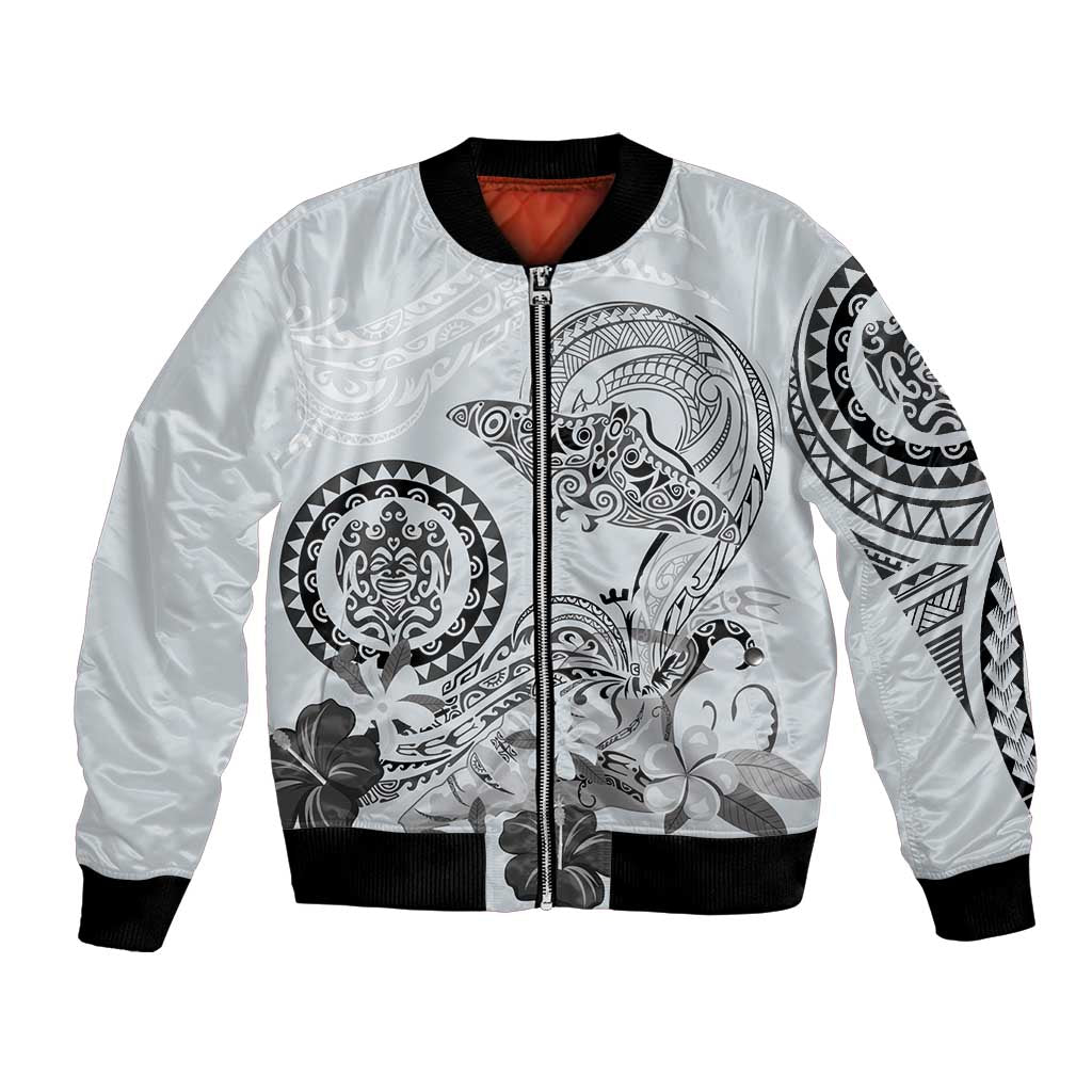 Polynesian Manta Ray Bomber Jacket Gray Floral Turtle Tattoo - Polynesian Pride