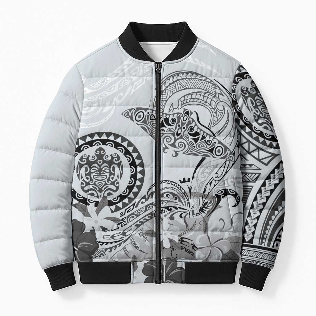 Polynesian Manta Ray Bomber Puffer Jacket Gray Floral Turtle Tattoo - Polynesian Pride
