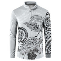 Polynesian Manta Ray Button Sweatshirt Gray Floral Turtle Tattoo - Polynesian Pride