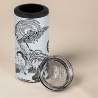 Polynesian Manta Ray 4 in 1 Can Cooler Tumbler Gray Floral Turtle Tattoo - Polynesian Pride