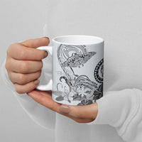 Polynesian Manta Ray Ceramic Mug Gray Floral Turtle Tattoo - Polynesian Pride