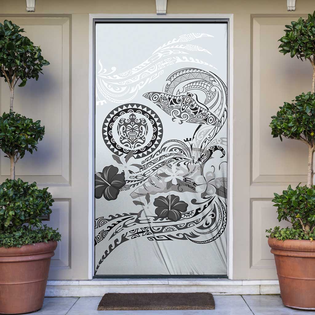 Polynesian Manta Ray Door Cover Gray Floral Turtle Tattoo - Polynesian Pride