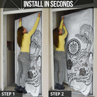 Polynesian Manta Ray Door Cover Gray Floral Turtle Tattoo - Polynesian Pride