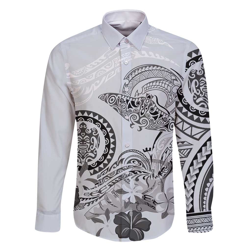 Polynesian Manta Ray Family Matching Off Shoulder Maxi Dress and Hawaiian Shirt Gray Floral Turtle Tattoo - Polynesian Pride