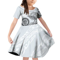 Polynesian Manta Ray Family Matching Off Shoulder Short Dress and Hawaiian Shirt Gray Floral Turtle Tattoo - Polynesian Pride