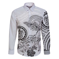 Polynesian Manta Ray Family Matching Off Shoulder Short Dress and Hawaiian Shirt Gray Floral Turtle Tattoo - Polynesian Pride